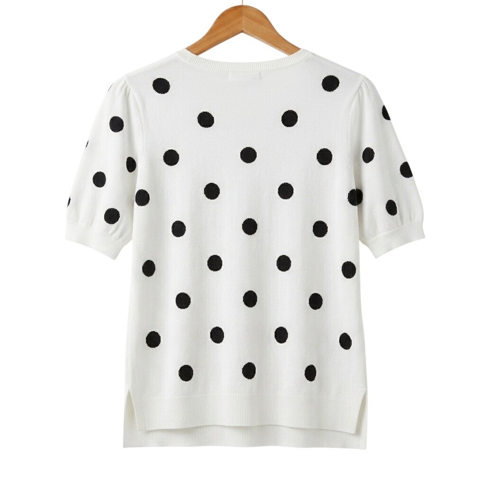 Adrianna Papell Coquette Polka Dot Top White Half Puff Sleeve Whimsy Size M - Picture 4 of 6